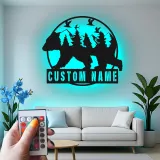 Custom Bear Forest Led Light Metal Wall Art Personalized Gift for Nature Lovers Cabin or Lodge Decor 1