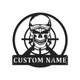 Insegna in Metallo LED con Teschio Militare Personalizzato | Arte Murale per Veterani | Decorazione per Man Cave con Mirino