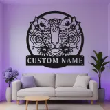 Personalisierte Tigerkopf LED-Leuchte | Florale Metall-Wandkunst | Dschungel-Kinderzimmer Dekoration | Individuelles Geschenk für Tierliebhaber