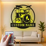 Custom Drum Set Led Light Metal Wall Art Personalized Musician Gift Studio or Music Room Decor 4