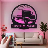 Cartel de metal LED personalizado de camión de plataforma regalo para conductores de camiones decoración de garaje u oficina