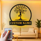 Insegna in metallo LED personalizzata Yoga Posizione Albero regalo per amanti dello yoga