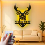 Décoration murale en métal personnalisée avec tête de cerf, rétroéclairage LED, cadeau pour chasseurs, décoration de lodge rustique