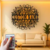 Cartel de nombre floral personalizado con LED | Arte mural de metal personalizado para ella | Decoración moderna boho para guardería y sala de estar