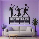 Porte-médailles personnalisé tennis | Décoration murale LED pour joueuse | Déco métal sport pour coach ou chambre d’équipe