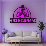 Décoration murale en métal personnalisée avec éclairage LED de combattant Muay Thai - Cadeau pour artistes martiaux, décoration de gym ou de maison