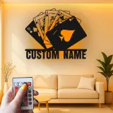 Royal Flush Metal Wall Art | Personalized LED Poker Room Sign | Custom Name Card Player Gift | Game Room Decor