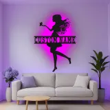 Cartel de metal personalizado con luz LED de silueta de hada, regalo personalizado para la decoración de dormitorio de chicas