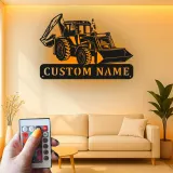 Personalisierte LED-beleuchtete Wandkunst für Baggerlader – Geschenk für Bauenthusiasten, Garage oder Bürodeko