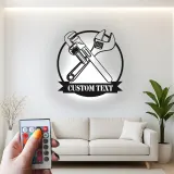 Décoration murale en métal personnalisée avec éclairage LED Clé et Clé à Pipe Cadeau pour Mécaniciens Décor de Garage Atelier