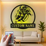 Insegna LED personalizzata con giocatore di football | Decorazione murale in metallo personalizzata | Arredo camera ragazzi e man cave | Regalo per atleta