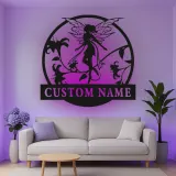 Insegna in metallo LED a forma di silhouette di fata personalizzata - Regalo per amanti delle fate, decorazione incantevole per camera da letto