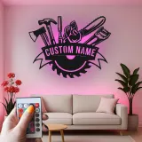 Cartel de metal personalizado con luz LED de juego de herramientas regalo para el manitas decoración de garaje taller 6