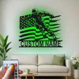 Custom Alpine Skier Metal Wall Art | LED Backlit American Flag Sign | Personalized Ski Gift | Winter Sports Cabin Decor