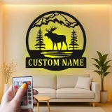 Cartel de metal personalizado con alce | Arte LED de fauna personalizado para cabaña y lodge | Regalo rústico para amantes de la naturaleza