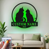 Custom Cat Couple Led Light Metal Wall Art Personalized Pet Lover Gift Living Room or Bedroom Decor