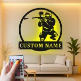 Insegna LED personalizzata per giocatore di paintball | Arte murale in metallo personalizzata | Decorazione per sala giochi e man cave | Luce d'azione retroilluminata