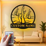Panneau de natation synchronisée | Décoration murale en métal LED personnalisée | Plaque de nom de nageur personnalisée | Cadeau pour l'équipe de natation