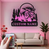 Cartel de metal de alce personalizado | Decoración mural LED de fauna | Decoración rústica para cabaña y lodge de caza