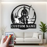 Cartel de metal personalizado con luz LED de vaquero y perro, regalo western para él, decoración rústica para el salón