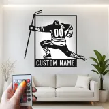 Arte metálico personalizado de jugador de hockey | Cartel LED con nombre a medida para sala de juegos | Regalo para deportista | Decoración para cueva masculina