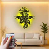 Arte murale in metallo con pavone personalizzata | Insegna LED con nome su misura | Silhouette floreale di uccello per salone e home office boho chic
