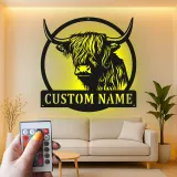 Highland Cow LED Metal Wall Art | Custom Ranch Sign | Personalized Farmhouse Decor Gift for Home & Business