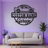Insegna LED personalizzata per garage | Arte murale in metallo per auto personalizzata | Decorazione man cave per meccanici | Regalo automotive retroilluminato