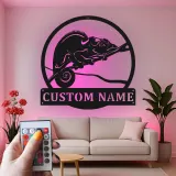 Insegna in metallo personalizzata con luce LED a forma di camaleonte, regalo unico per amanti dei rettili, decorazione per camera da letto