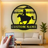 Custom Cowboy Rodeo Led Light Metal Wall Art Personalized Western Gift for Him Ranch Living Room Decor
