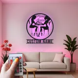 Cartel personalizado para salón de uñas con LED | Decoración mural de metal personalizada para técnicas | Decoración elegante para estudio de belleza