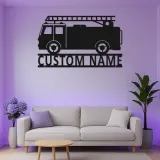 Personalized Fire Truck Metal Sign | LED Light Wall Art | Custom Firefighter Gift | Fire Station Decor