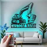 Custom Excavator Led Light Metal Wall Art Personalized Gift for Construction Enthusiasts Office or Garage Decor