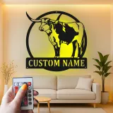 Custom Texas Longhorn Sign | LED Metal Wall Art for Ranch Decor | Personalized Farmhouse Cattle Gift