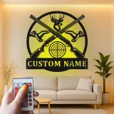 Panneau LED de chasse personnalisé | Décoration murale en métal cerf et fusil | Décor rustique pour man cave | Cadeau unique pour chasseurs