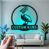Custom Pelican Led Light Metal Wall Art Personalized Beach House Gift Coastal Decor for Living Room 1