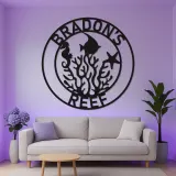 Cartel de arrecife personalizado con LED | Decoración mural de metal personalizada para casa de playa | Decoración náutica de vida marina | Regalo de caballito de mar y pez