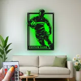 Custom Rugby Player Metal Sign | Personalized LED Wall Art | Sports Decor for Game Room | Gift for Athlete Coach