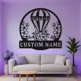 Hot Air Balloon LED Sign | Personalized Metal Wall Art for Nursery | Custom Name & Floral Decor | Baby Shower Gift