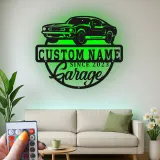 Décoration murale en métal LED personnalisée pour voiture de muscle - Cadeau de garage pour passionnés de voitures