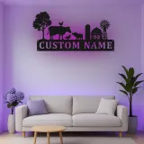 Cartel de metal LED con escena de granja personalizada, regalo para agricultores, decoración rústica para el hogar