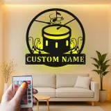 Insegna in metallo LED a forma di tamburo personalizzata Regalo per musicisti Decorazione per sala musica per batteristi