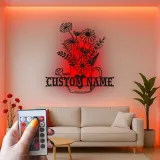 Insegna personalizzata con annaffiatoio | Decorazione murale in metallo LED | Arredo da giardino su misura | Regalo per giardiniere | Accento floreale boho