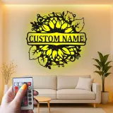 Insegna in Metallo Girasole Personalizzata | Arte da Parete Floreale LED Personalizzata | Targa con Nome per Decorazione della Casa | Regalo per Inaugurazione della Casa Boho