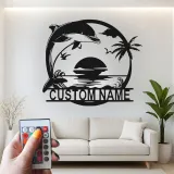 Cartel de metal personalizado con delfines al atardecer y luz LED, regalo para amantes de la playa, decoración costera para el salón