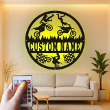 Panneau LED Motocross Personnalisé | Art mural en métal Moto Tout Terrain | Décor de course sur mesure pour cave à vin | Cadeau de pilote de cascade