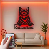 Décoration murale en métal LED personnalisée pour les amoureux des chats - Cadeau pour le salon ou la chambre
