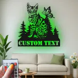 Cartel de metal personalizado con gato y mariposa y luz LED, regalo para amantes de mascotas, decoración para dormitorio o salón