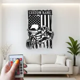 Art Métal LED Moto Personnalisé | Panneau Biker Drapeau Américain | Décor de Garage & Man Cave | Cadeau Unique pour Motard