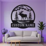 Cartel de metal personalizado con alce | Arte LED de fauna personalizado para cabaña y lodge | Regalo rústico para amantes de la naturaleza
